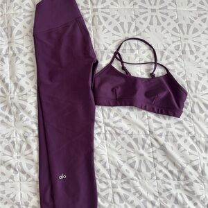 ALO Yoga Women's Deep Purple Sports Bra and Leggings Set